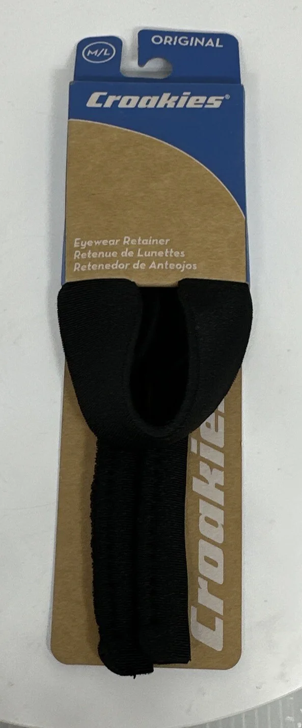 Croakies M/L Eyewear Retainer Black Sunglasses Strap Fits Large Frames Washable